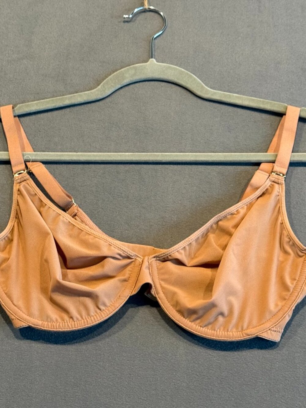 INLYRIC Sheer Mesh Unlined Underwire Bra Tan 34F Adjustable Straps